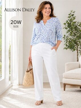NWOT Allison Daley White Pull-On Straight Leg Pants Size 20W Elastic Waist